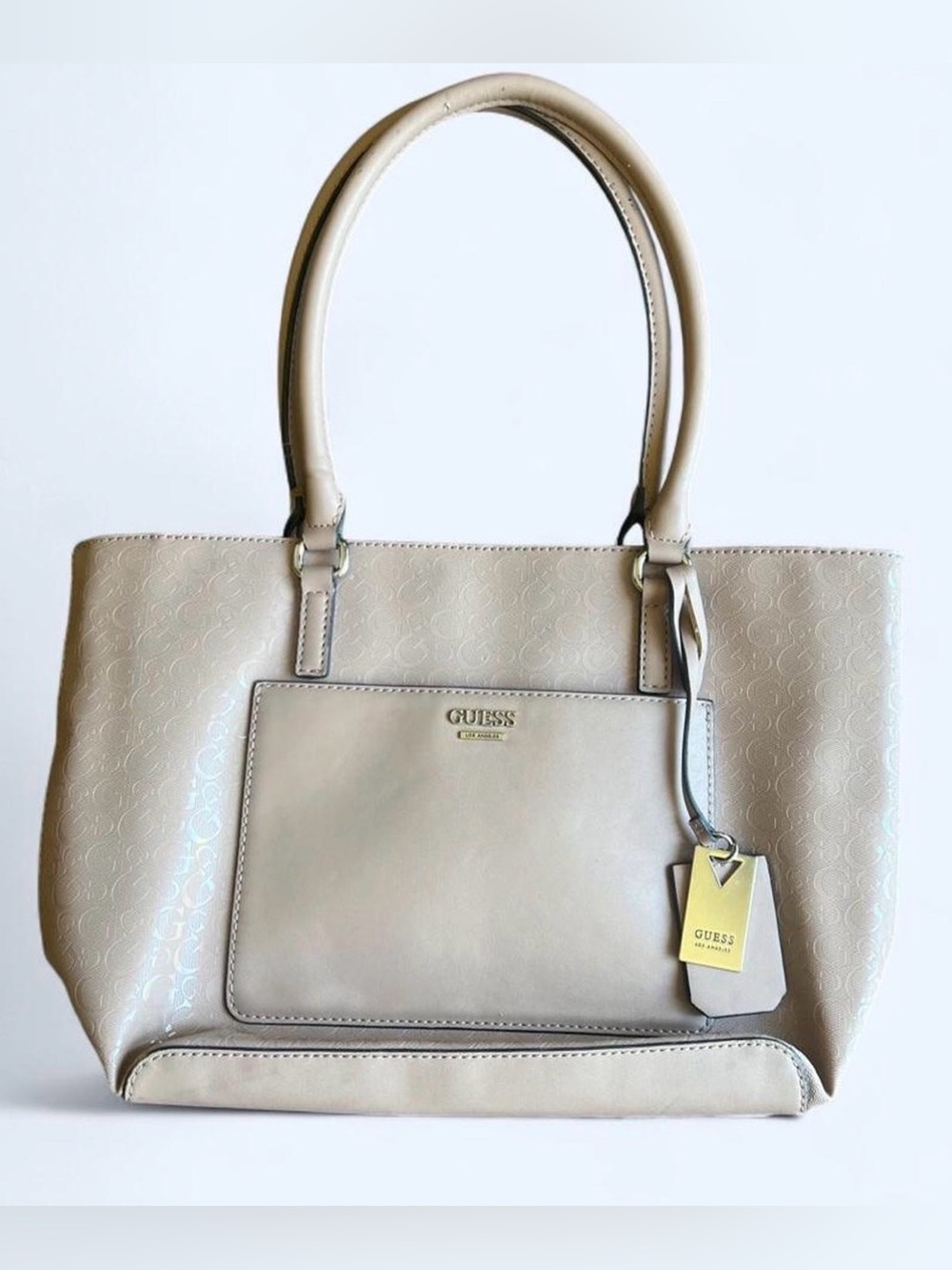 Guess Taupe Beige Tote Bag with Front Pocket